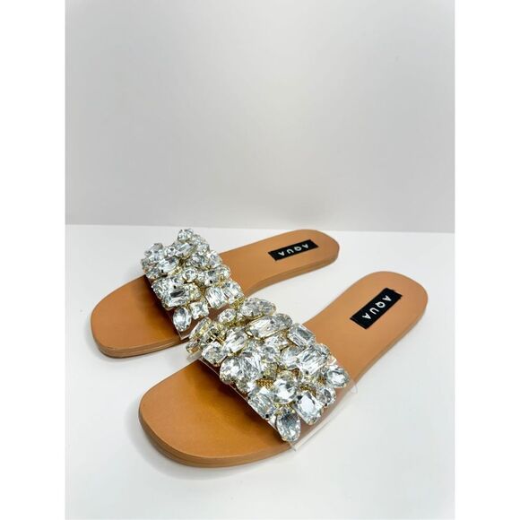 AQUA Sandals Womens Size 6 Embellished Open Toe Summer Slides NEW - Picture 2 of 12